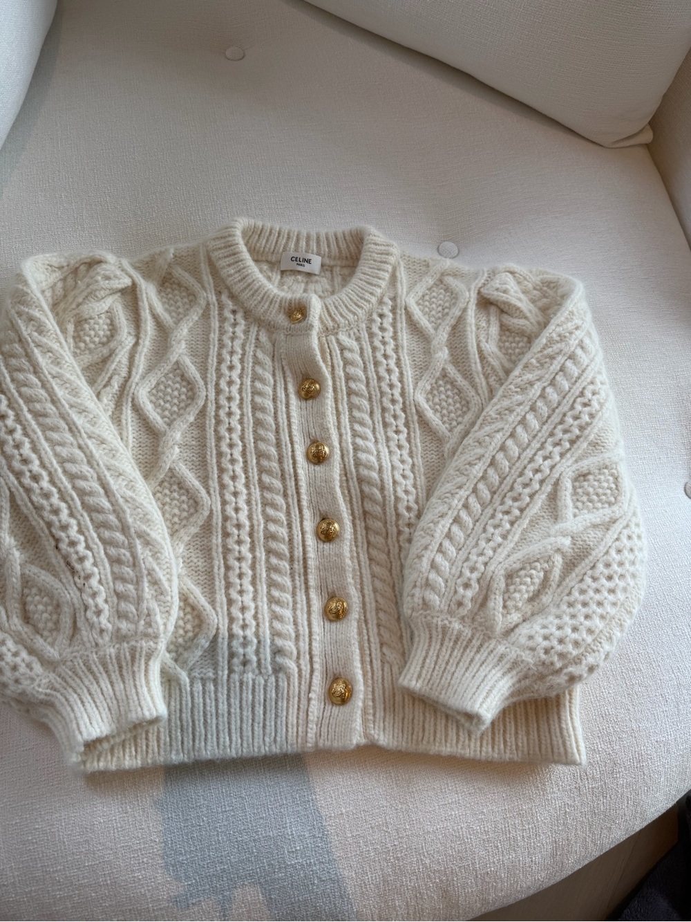 Celine Cream Cable Knit Alpaca Wool Cardigan